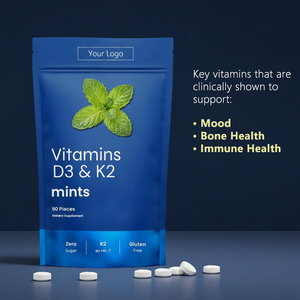 OEM Vitamin D3 K2 Nahrungsergänzungsmittel Zuckerfreie Minztabletten 5000IU 200mcg MK-7 zur Stimmungsverbesserung und Knochengesundheit, Aspartamfrei, Pfefferminzgeschmack - Product Image 3