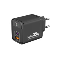 Cargador de Pared Rápido de 35W, USB-A y Tipo C, Doble Puerto, Pantalla de Potencia Real, Enchufe EU/US/UK, Adaptador para Teléfono Móvil y Portátil, Logotipo Personalizable