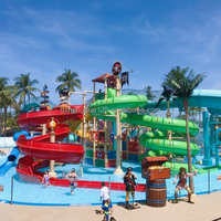 Maisons flottantes intérieures sur le thème des dinosaures de style océanique, piscine en FRP/GRP avec toboggans aquatiques pour usage commercial et résidentiel