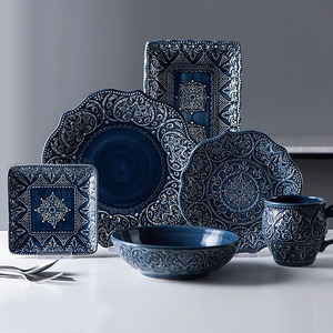 Service de <span class=keywords><strong>vaisselle</strong></span> en céramique de Style <span class=keywords><strong>Baroque</strong></span> Vintage, ensemble d'assiettes et bols en porcelaine - Product Image 3