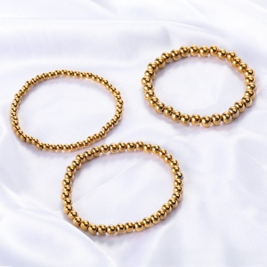 Stainless Steel Bead <b>Bracelet</b> Set | 18K PVD Gold <b>Stretch</b> Elastic Ball <b>Bracelets</b> Stackable Waterproof Tarnish Resistant Jewelry - Product Image 3