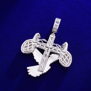 Colgante Religioso de Plata con Incrustaciones de Diamantes, Diseño de Cruz, Guantes de Boxeo y <span class=keywords><strong>Paloma</strong></span>, para Hombre - Product Image 3