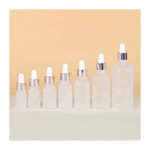 Flacon compte-gouttes en verre transparent givré rond cosmétique mat de 30ml pour huile essentielle de massage ou essence de soin de la peau