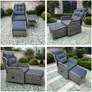 Factory Direct Whole Sale Infinity-Position Outdoor Rattan Recliner: Gas-Lift Assisted Lounge Chair with Footrest & Coffee <b>Table</b> - Product Image 3