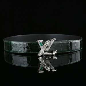 Cinturones de Lujo de Diseñador, Marca Famosa, de Piel de Cocodrilo Genuina para Hombre, con Hebilla de Acero, Ligeros, Transpirables y Duraderos - Product Image 5