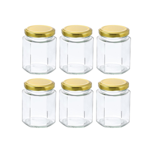 Wholesale Hexagonal Glass Honey Jars with Dipper 180ml/280ml/380ml/500ml Capacities Fruit & <b>Seeds</b> <b>Storage</b> Custom Logo - Product Image 1