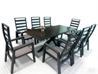 Chaises et tables à manger pneumatiques modernes en alliage d'aluminium pour ensemble de salle à manger avec canapé de conversation rembourré pour cour