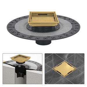 Siphon de douche doré brossé avec grille de drain encastrable de 4 pouces, incluant un col et un anneau de réglage de hauteur pour bac Schluter - Product Image 3