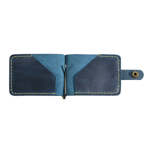 Genuine Leather Moneyclip Wallet Slim Credit Cardholder Vintage Retro Blue Cowhide Leather Money Clip Minimalist Wallets for Men - Product Image 3