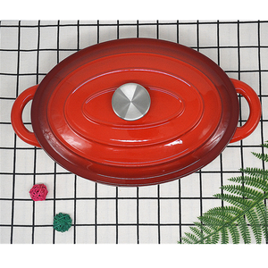 Cacerola de Hierro Fundido Esmaltado de Color Rojo, Forma Irregular, con Tapa, Diseño Europeo, 23 cm de Diámetro, Apta para Gas e Inducción - Product Image 5