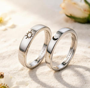 Anillos de Pareja a Juego Luna y Sol, de Latón Chapado en Oro, Ajustables, para Él y para Ella, Anillos de Aniversario, Regalo para Enamorados - Product Image 2