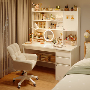Coiffeuse Lumineuse 2-en-1 Moderne avec Étagère de Rangement et Bureau Informatique Simple <span class=keywords><strong>pour</strong></span> Chambre Fille ou Salon - Product Image 1