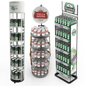Estante de exhibición de alambre de metal de un solo lado personalizado Bevis, estante de exhibición de latas de cerveza para supermercados o licorerías