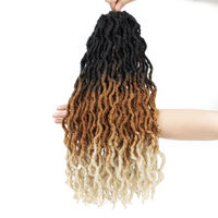 Extensions de cheveux synthétiques au crochet Gypsy Locs de 18 pouces, 3 tons, ondulées, style Goddess Faux Locs pour tresses
