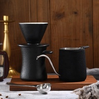 Ensemble de café et de thé à infuser à la main, écologique, noir, classique, 350 ml, en céramique, avec filtre en acier inoxydable, pour la maison, ensemble cadeau