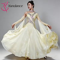Robe de concours de danse de salon Yundance B-26068, jaune clair, en mousseline de soie, costume standard international pour filles, tenue de scène