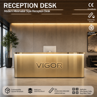 Comptoir de réception moderne de luxe en acier inoxydable, sur mesure pour salon de beauté, hôtel, boutique de vêtements
