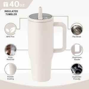Oferta Especial: Vaso Térmico de Acero Inoxidable de 40oz, Doble Pared, Aislamiento al Vacío, con Asa y Popote, Logotipo Personalizado, Antiderrames, para Coche - Product Image 4