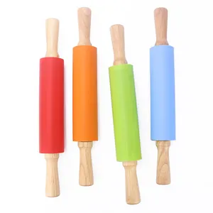 9 12 15 inch Non Stick Rolling Pin Silicone Rolling Pin with Wooden Handle for Kitchen Baking