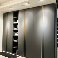 Armoire en MDF avec étagères ouvertes, style minimaliste gris, dressing en bois de noyer, style Japandi, acacia