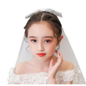 Princess Wholesale Kids bridal Veil bowknot Girl Wedding hair clip Veils Party Children Bridal hair jewelry