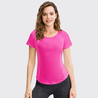 T-shirt de yoga pour femme 2026 tendance, en Spandex/Nylon, haut de sport respirant en maille, à manches courtes, col rond, pour l'été