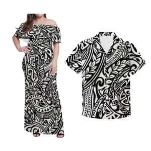 Classico Nero POLI SIA del Modello di Abbigliamento Personalizzato Polinesiana Disegno Tribale Puletasi Copre Gli Insiemi Casuali Coppie Vestito e Camicie