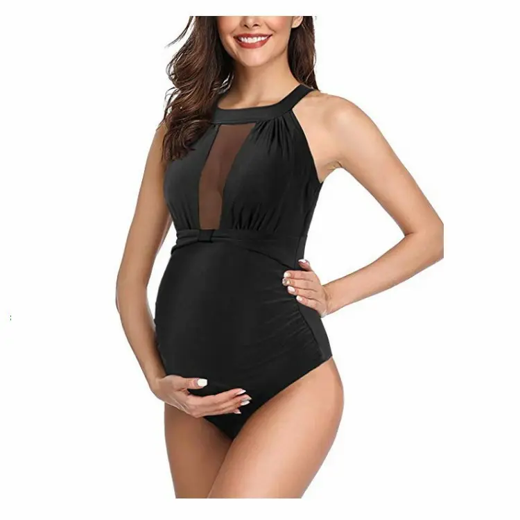 European And American Pregnant Women One-piece Swimsuit Simple Design Cover Belly Loose Belly Lift Sexy Bikini Swimwear