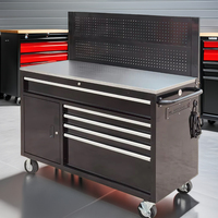 Système d'armoires de rangement pour garage 48 pouces Boîte à outils roulante robuste avec roulettes, poignées en acier inoxydable, 6 tiroirs, plan de travail en bois dur