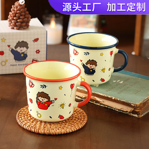 <b>Ceramic</b> Mug Cartoon Design Blue Handle Cute Couple Gift Present Breakfast Milk <b>Cup</b> Screen Printing - Product Image 5
