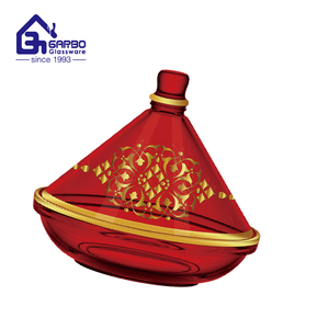 Pot de tajine en verre plaqué or de style arabe marocain pour le service de palmier dattier nouveau Design couleur luxe Vintage pot de tajine en verre à bonbons - Product Image 4