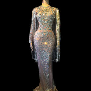 Chic strass glands fête d'anniversaire longue <span class=keywords><strong>robe</strong></span> longueur de plancher moulante Club <span class=keywords><strong>robe</strong></span> de <span class=keywords><strong>Cocktail</strong></span> femmes diamant <span class=keywords><strong>robe</strong></span> de soirée de mariage - Product Image 1