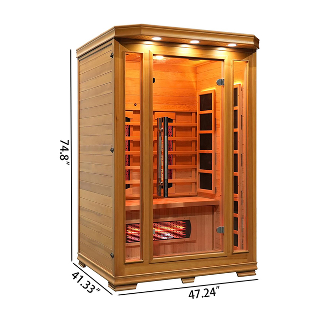 SMT-HCP213 1-2 Person Hemlock Solid Wood Low EMF Infrared Saunas for Home, APP Control Indoor Personal Sauna Room with Bluetooth