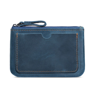 Portafoglio Minimalista Vintage in Vera Pelle di Vacchetta Blu per <span class=keywords><strong>Uomo</strong></span> con Portamonete con Cerniera e Tasca Frontale Sottile Porta Carte - Product Image 3