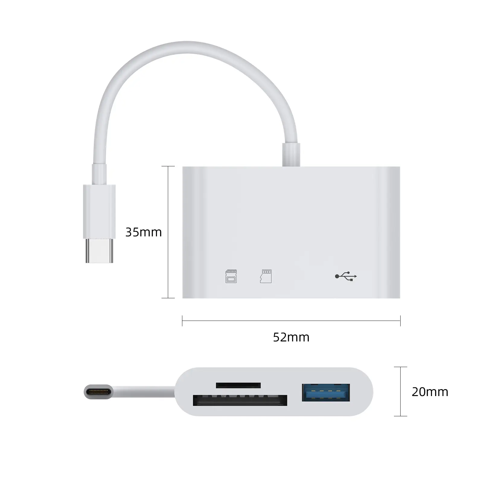 Cantell ตัวอ่านการ์ด USB SD/TF/Compact แฟลชการ์ดความจำอัจฉริยะ3 in 1 Type C เครื่องอ่านการ์ด OTG