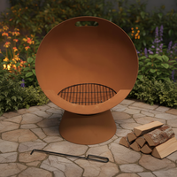 Brasero d'extérieur moderne en fer, coupe-vent, résistant à la rouille, en forme de demi-lune, robuste, pour chauffage au bois, avec pique à bois, pour patio et jardin