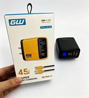 Chargeur rapide pour téléphone portable 45W avec affichage numérique, chargeur USB Type C PD avec câble USB C, adaptateur secteur USB-C à charge rapide 45W