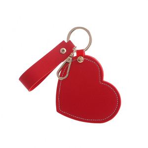 Espejo de Maquillaje Portátil de Cuero PU con Forma de Corazón Rosa - Espejo de Viaje Bonito con Llavero para Niñas - Product Image 5