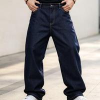 Jean décontracté coupe droite, délavé moyen, taille mi-haute, pour usage quotidien, grande taille, pour homme, avec LOGO personnalisé