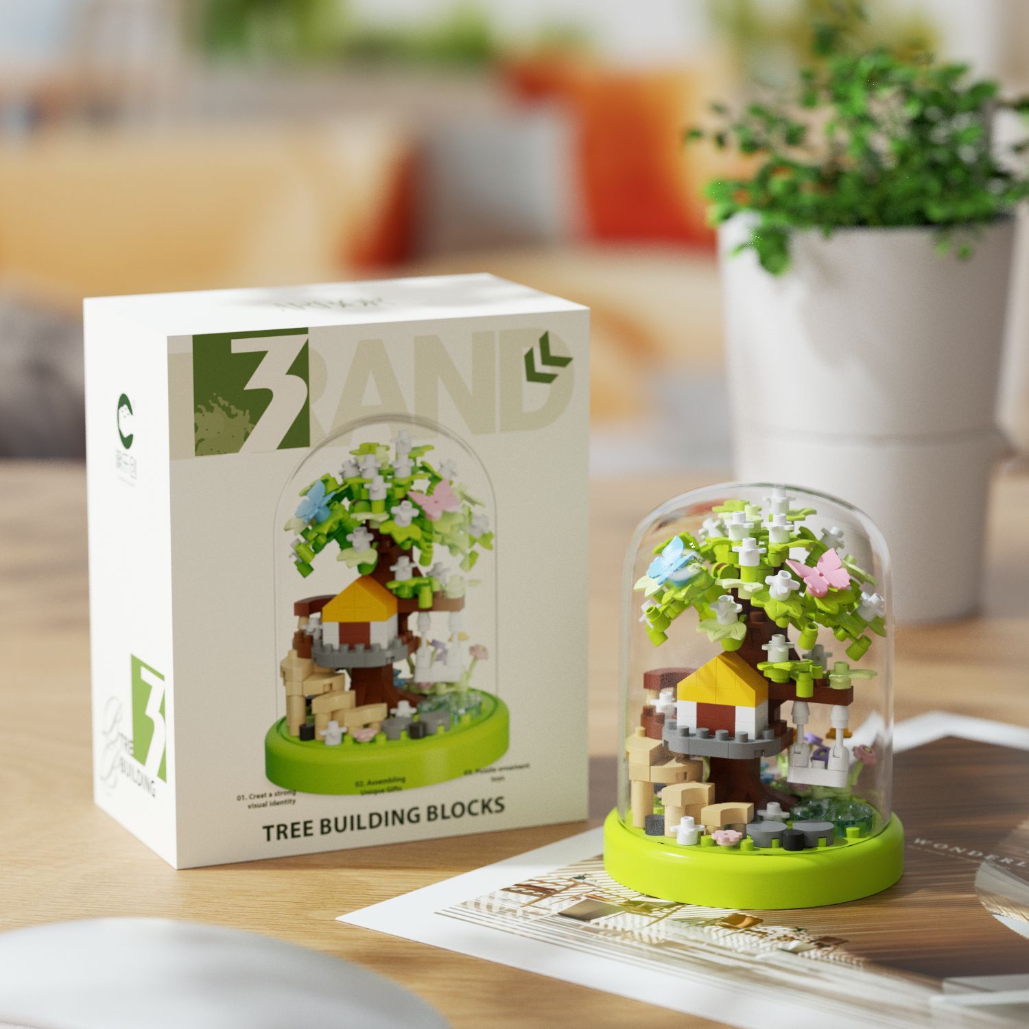 Green shade tree house 266pcs+transparent dust cover-color box
