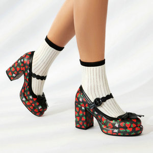 <strong>3D</strong> <strong>Print</strong> PU Mary Jane Shoes for Women Red Designer <strong>Heels</strong> &amp; Flats for School &amp; College, Comfortable &amp; Stylish Pumps - Product Image 5