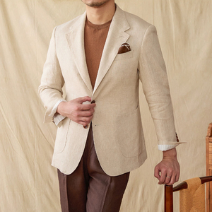 Giacca da Completo <span class=keywords><strong>Uomo</strong></span> Slim Fit 100% <span class=keywords><strong>Lino</strong></span> Personalizzata, Semi-Foderata di Alta Qualità, Completo Casual per <span class=keywords><strong>Uomo</strong></span> - Product Image 1