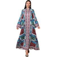 Robe Abaya Élégante Bohème à Motifs Géométriques pour Femme 2026 – Tissu Polyester Longueur Ras du Sol Respirant Col en V pour l'Aïd et les Mariages