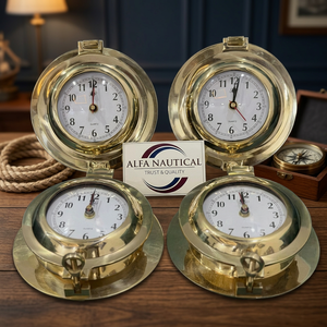 Brass Gold-Plated Polished <b>Digital</b> Printing Porthole Wall <b>Clock</b> Nautical Style Round Decorative Timepiece for Home Office Gift - Product Image 1