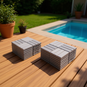 Baldosas de Madera Dura de Acacia para Terraza, 12 x 12, Diseño a Cuadros, Piso para Exteriores, Patio, Junto a la Piscina - Product Image 2