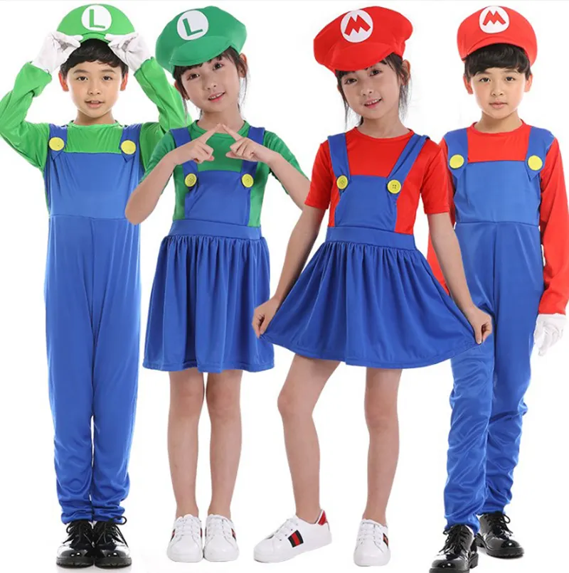 2022 Halloween super mario bros cosplay costume Luigi dress Cartoon Mario Christmas kids cosplay performance uniform