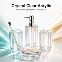 Ensemble d'accessoires de salle de bain en acrylique transparent épais |   Distributeur de lotion, porte-savon, gobelets et support pour brosses à dents |   pour la maison et l'hôtel