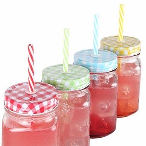 Pot d'accessoires <span class=keywords><strong>en</strong></span> <span class=keywords><strong>verre</strong></span> pour maçon de cuisine, avec couvercle <span class=keywords><strong>en</strong></span> fer blanc, <span class=keywords><strong>paille</strong></span> <span class=keywords><strong>en</strong></span> plastique - Product Image 2