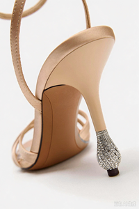 Sandalias de Tacón Alto con Correa de Tobillo de Satén para Mujer, Color Champán, Tacón de Lágrima con Pedrería, Sandalias de Vestir para Fiesta, Logotipo Personalizado - Product Image 4