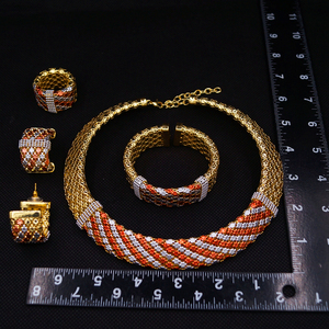 Conjunto de Joyería Italiana Colorida, Chapada en Oro Brasileño, para Bodas y Fiestas, Collar, Pulsera, Aretes, Anillo - Product Image 2